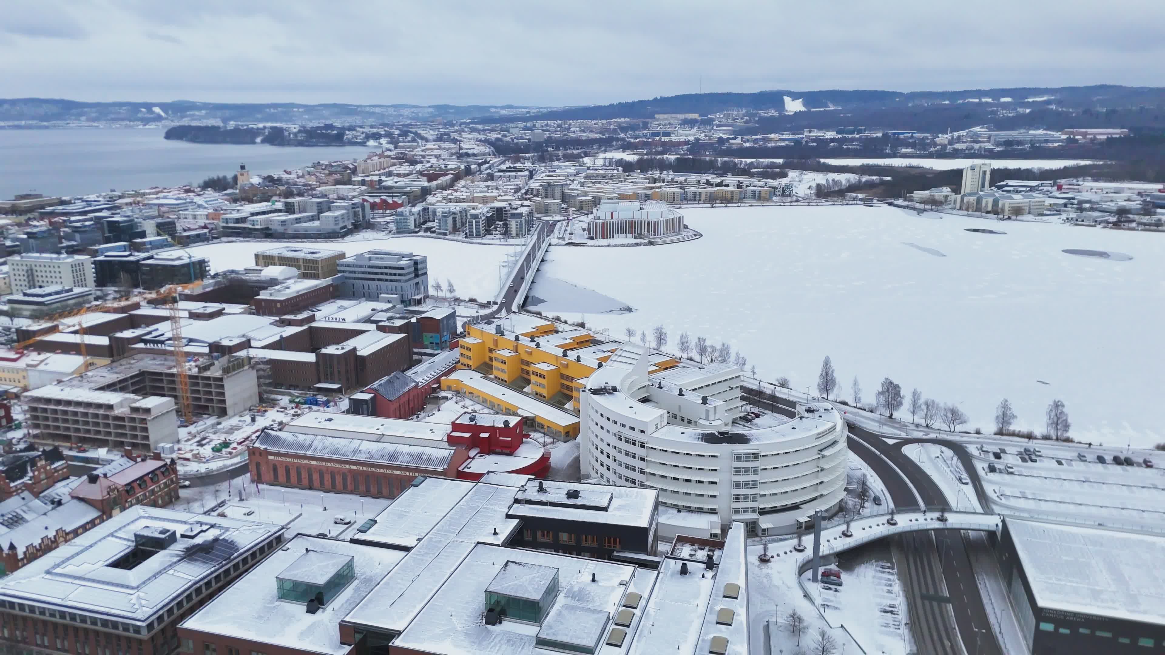 Aerial View of Winter Cityscape with Frozen Lake Free Stock Video ...