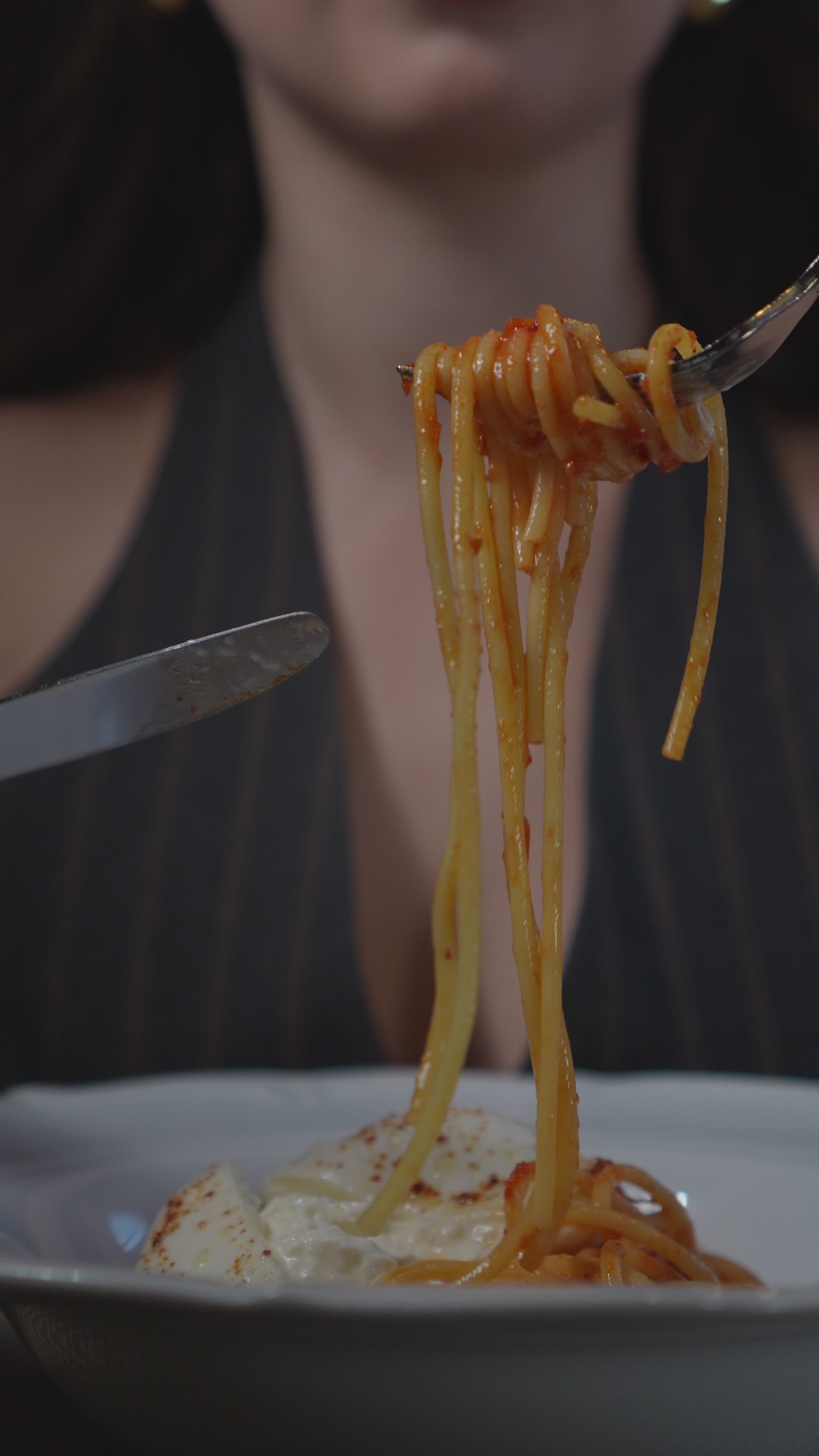 Close-up of Woman Eating Spaghetti Pasta Meal Free Stock Video Footage ...