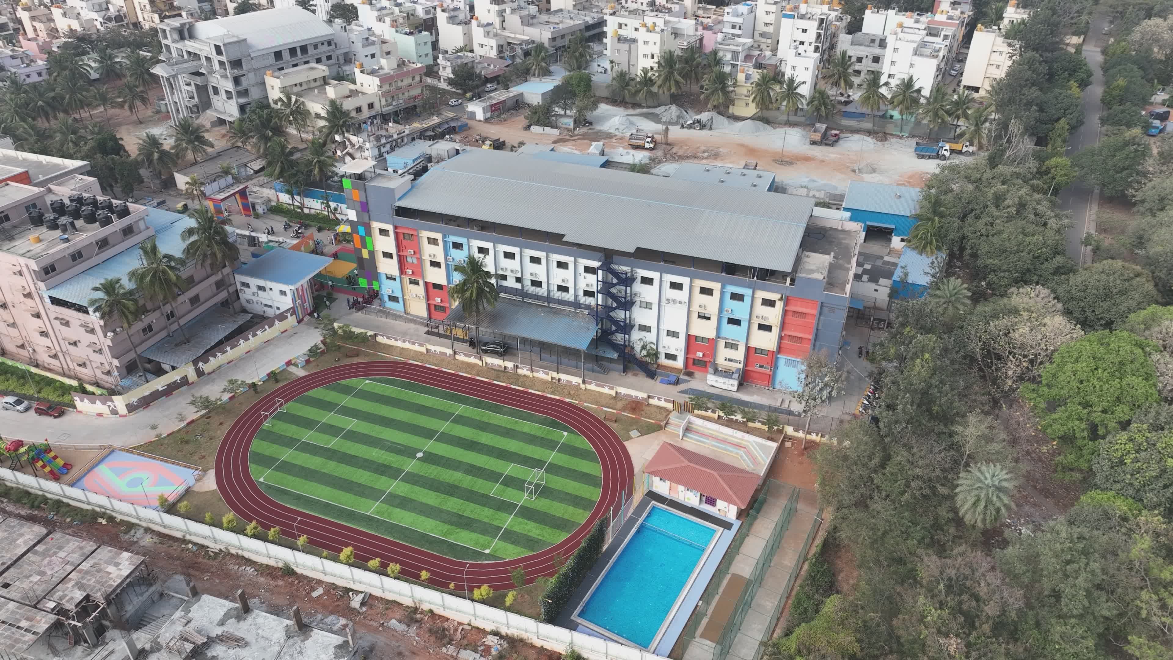 Aerial View of Modern School Campus with Sports Facilities Free Stock ...