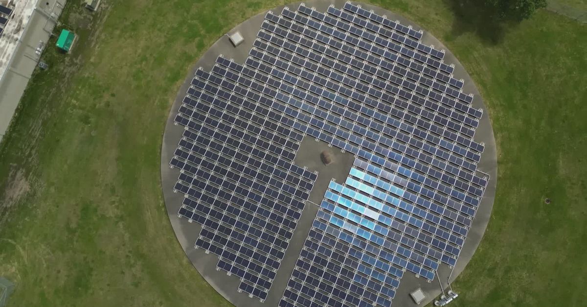 Solar Module 360 View Aerial View of Circular Solar Panel Array Free Stock Video Footage ...