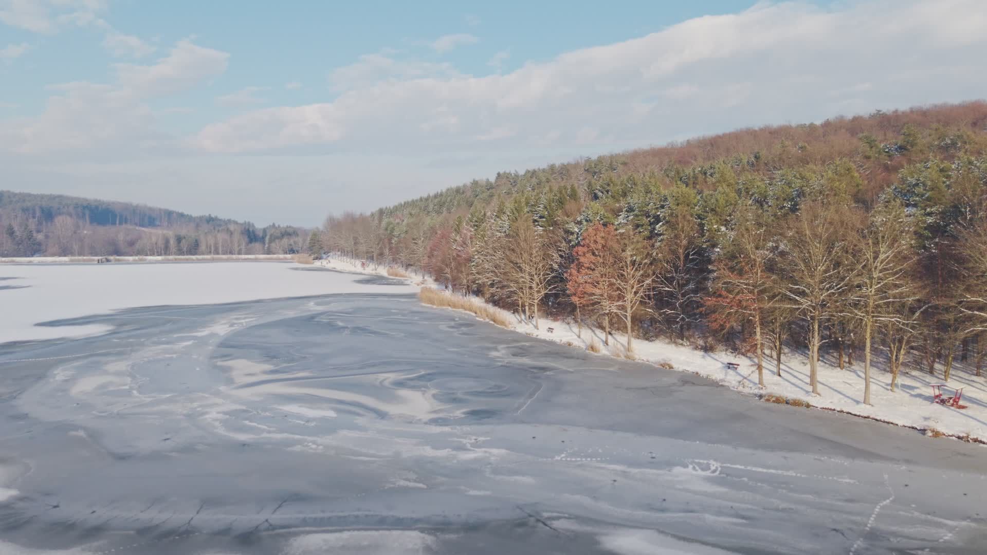 Aerial View of Winter Landscape and Frozen Lake Free Stock Video ...