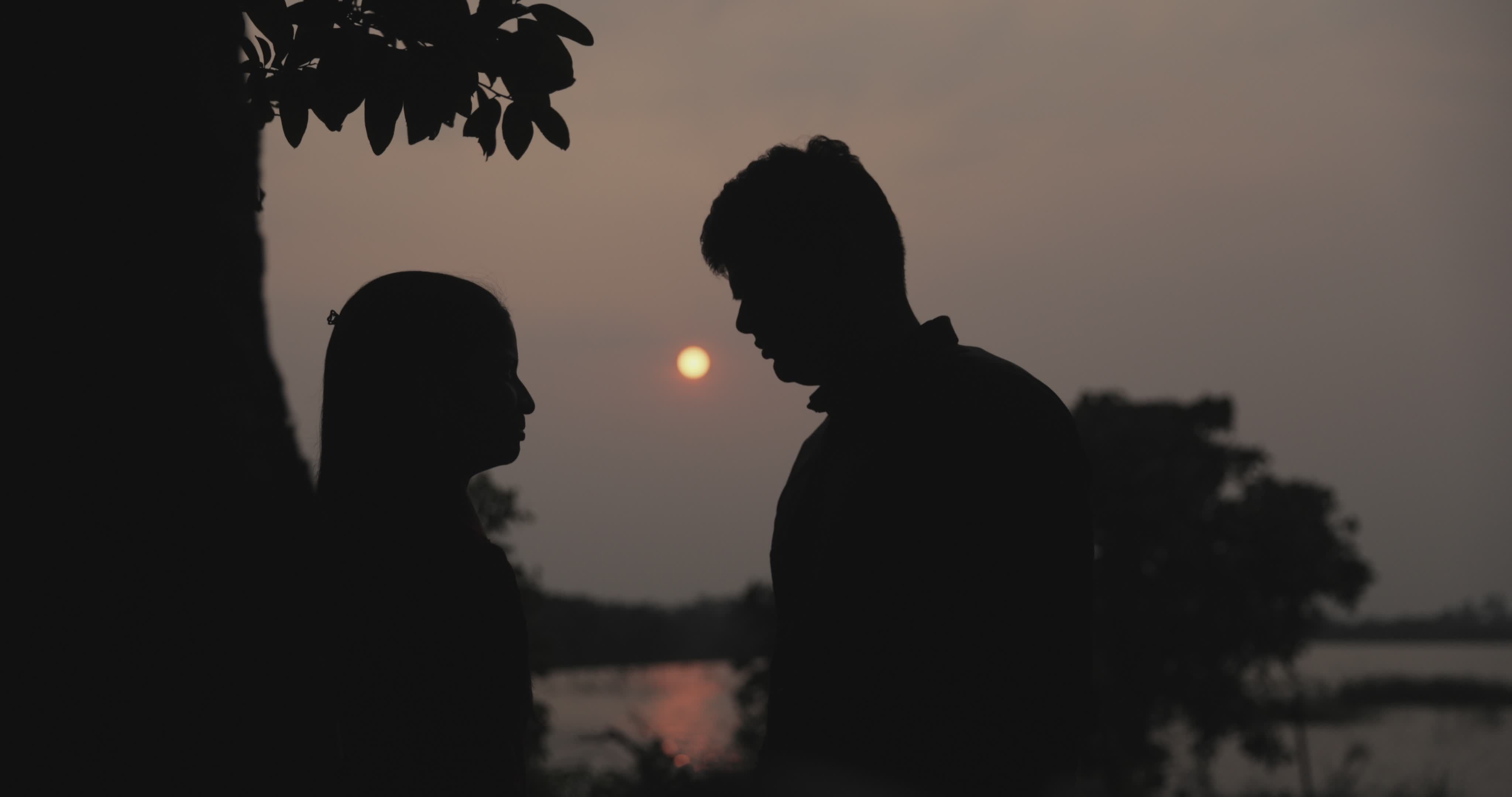 Romantic Silhouette Couple at Sunset by Lake Free Stock Video Footage ...