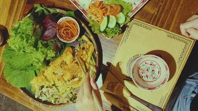 traditional vietnamese banh xeo crepe meal