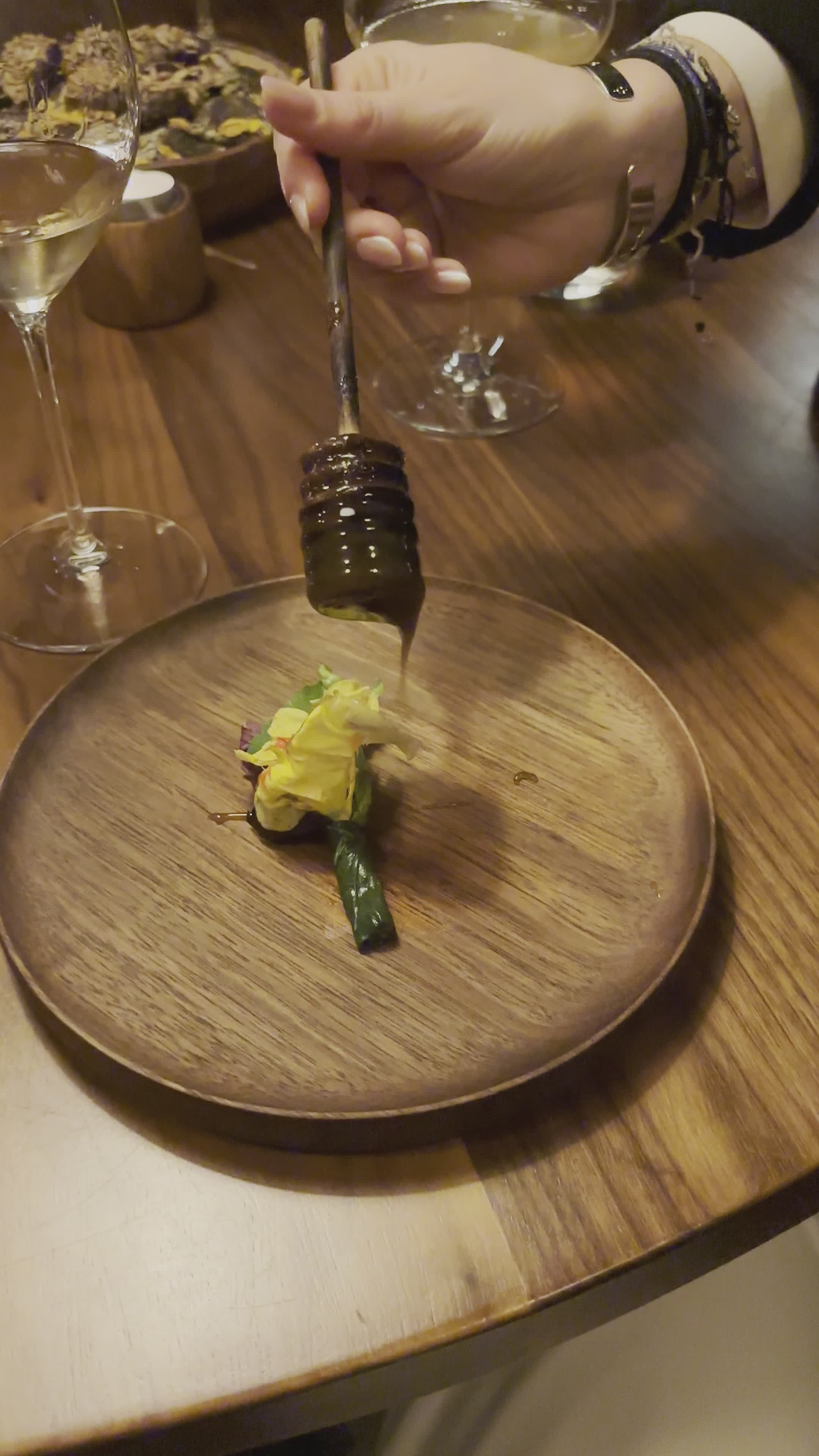 Gourmet Dish with Honey Drizzle at Fine Dining Restaurant Free Stock ...