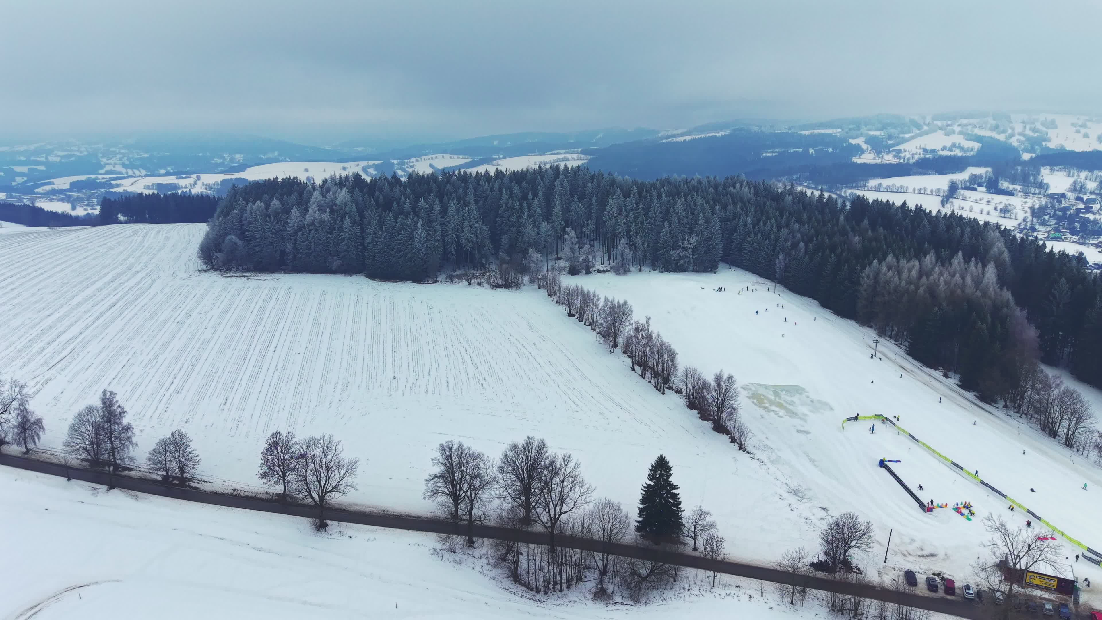 Aerial View of Snowy Winter Forest Landscape Free Stock Video Footage ...