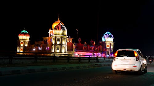 View Of A Mosque With Colorful Lights