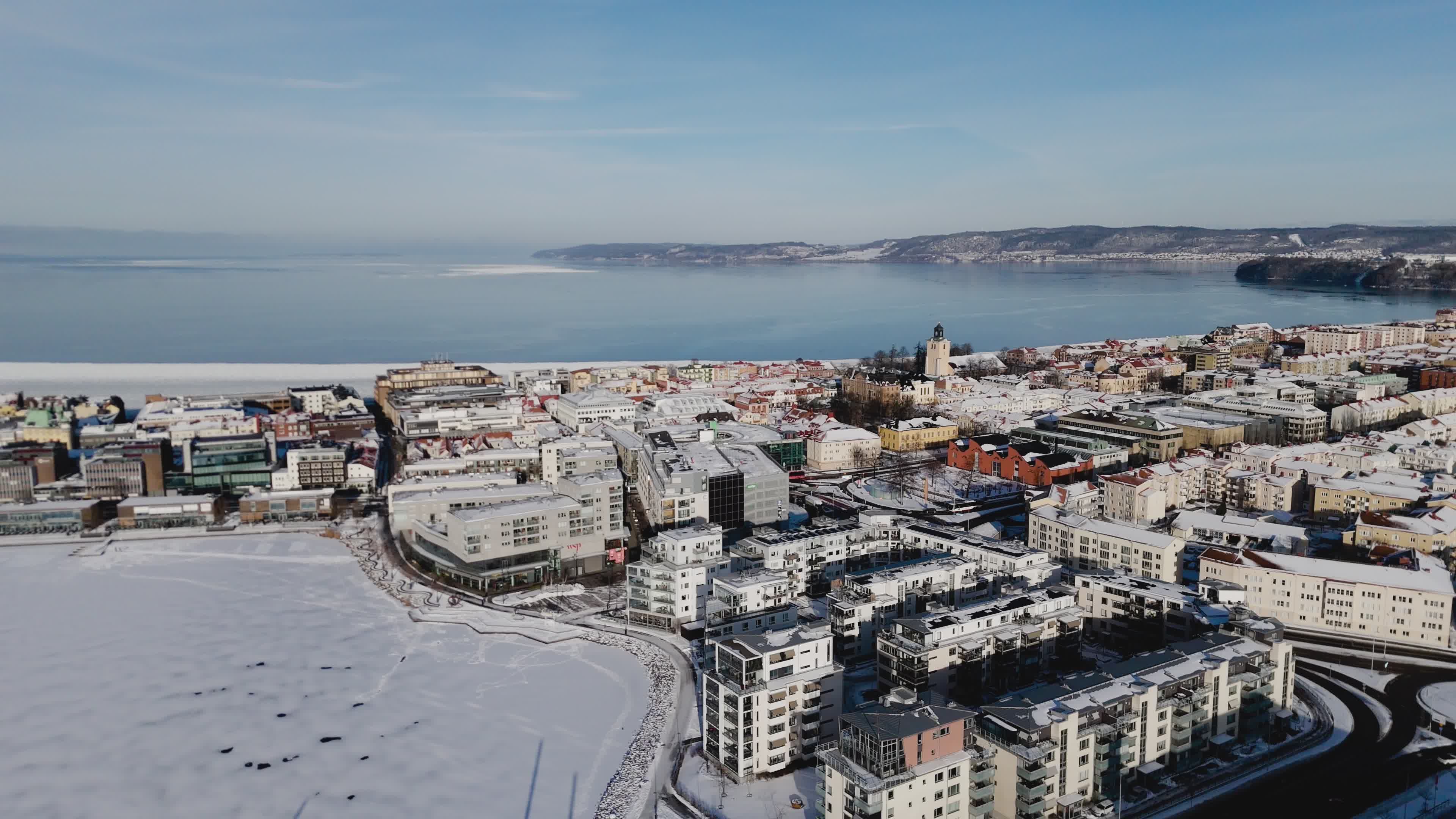 Aerial Winter View of Coastal Nordic City Free Stock Video Footage ...