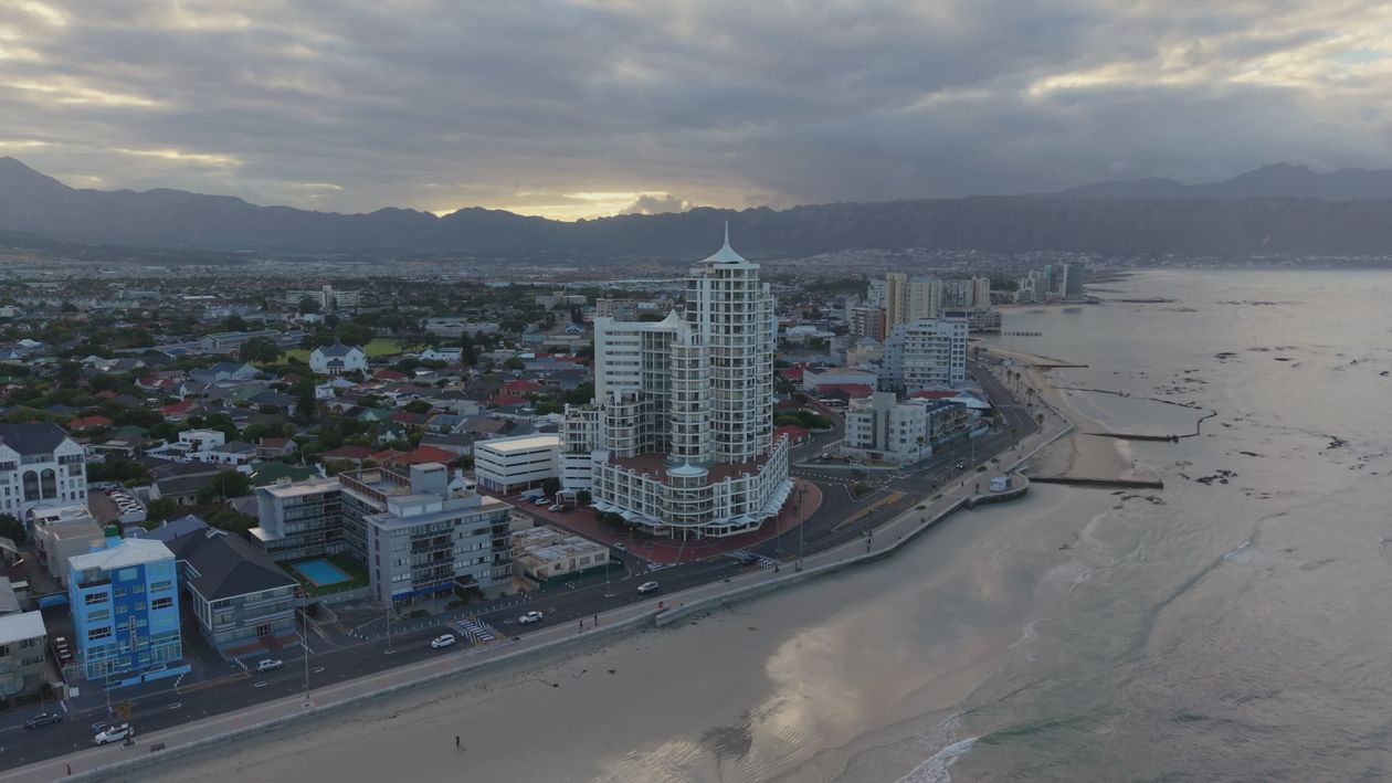 Aerial View of Coastal City at Dusk Free Stock Video Footage, Royalty ...