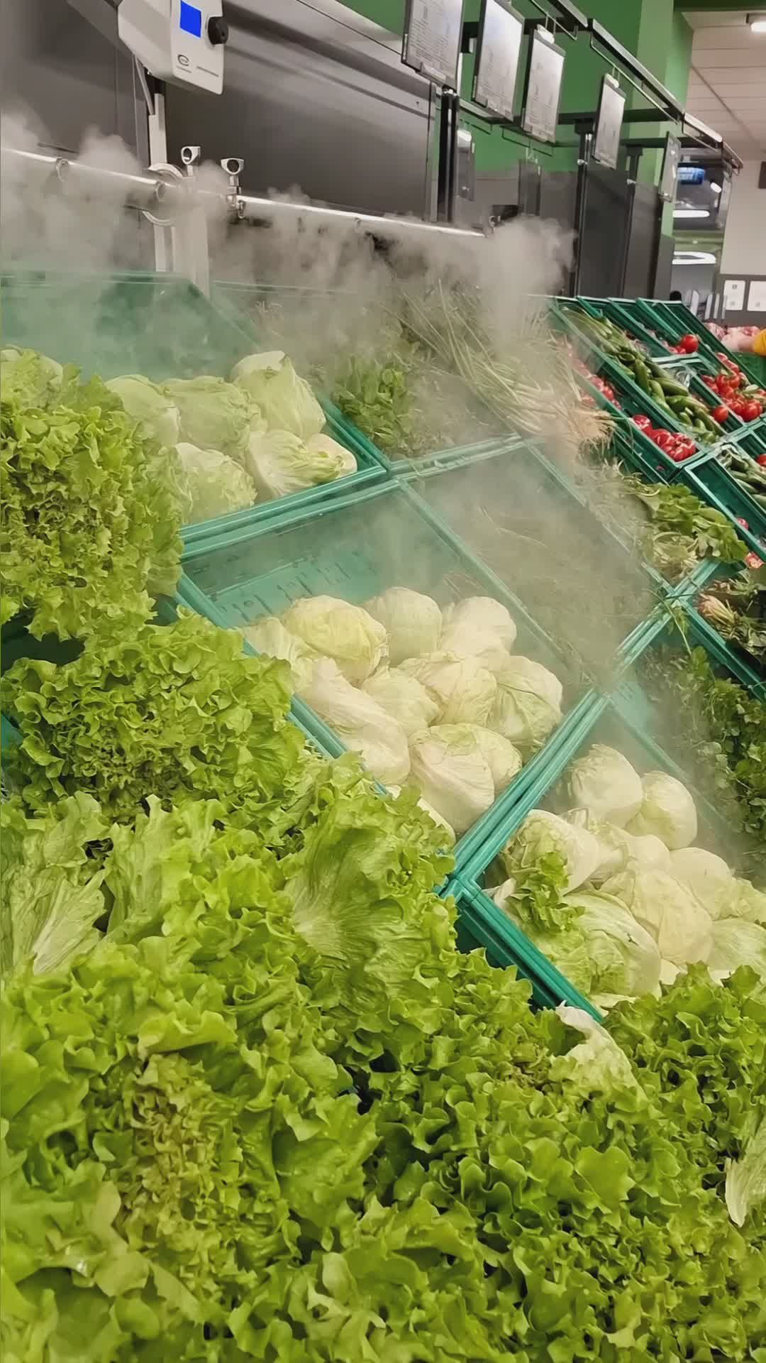 Fresh Produce Display with Mist in Grocery Store Free Stock Video ...