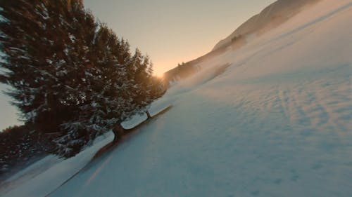 Metraggio Drone Di Un Paesaggio Coperto Di Neve