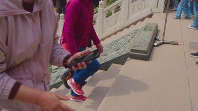 bustling chinese stairs outdoor scene