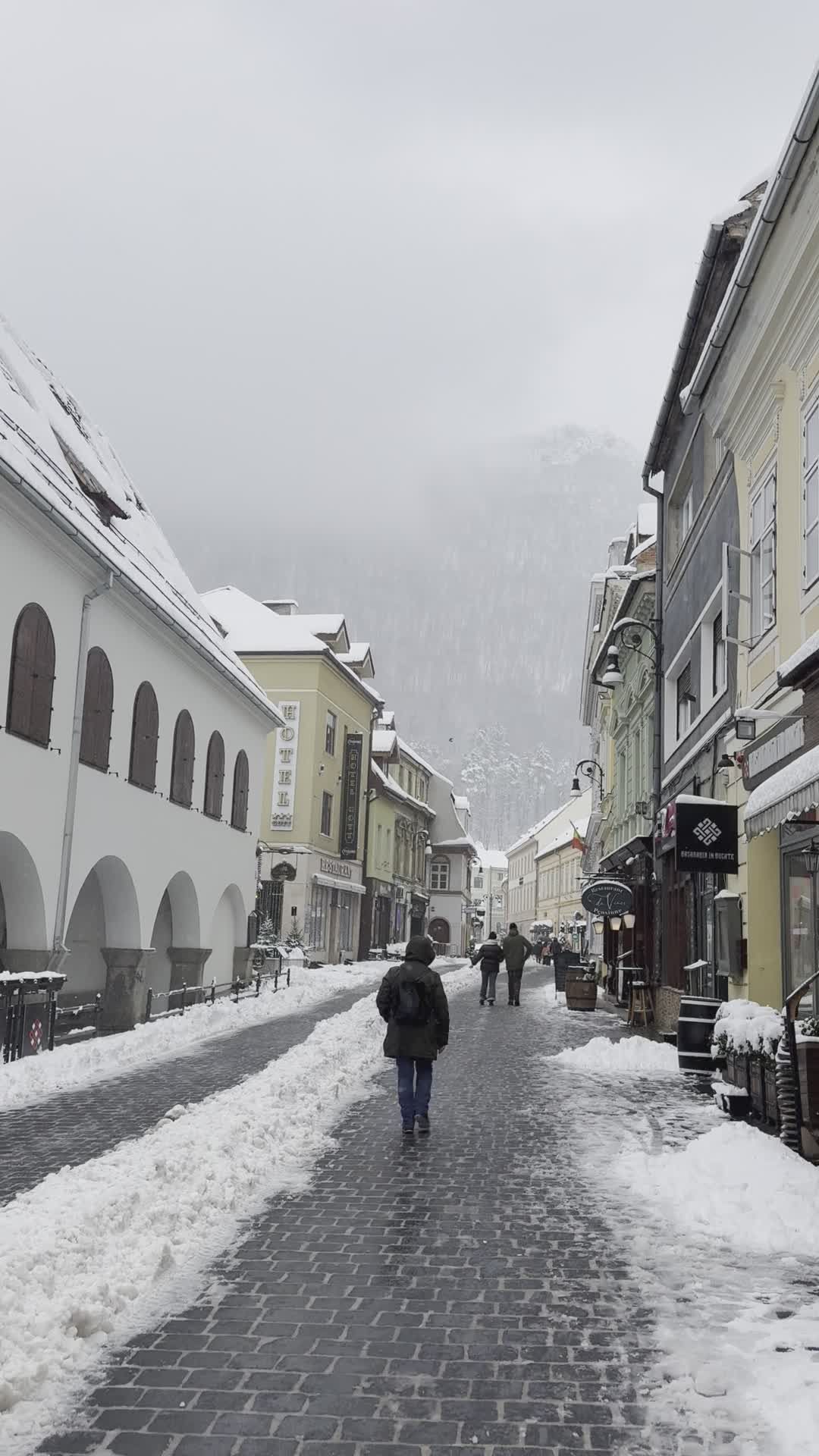 Charming Snowy Street in Quaint Town Center Free Stock Video Footage ...
