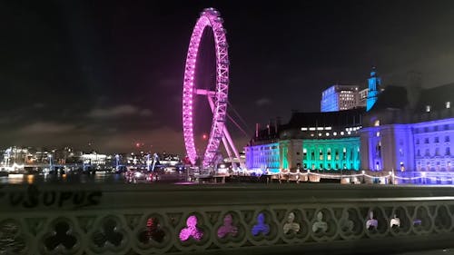 Lights Display In London Eye Observation Wheel At Night