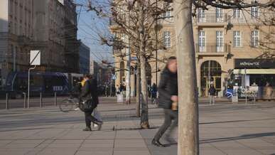 vibrant city life at wroclaw intersection