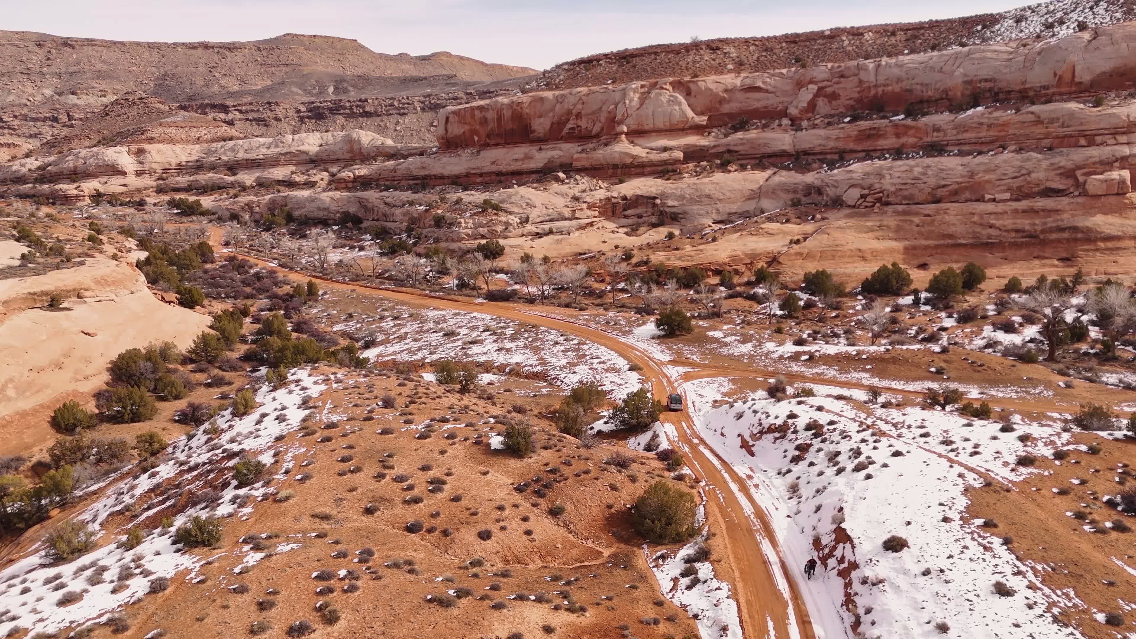 Drone View of Snow-Dusted Desert Road Free Stock Video Footage, Royalty ...