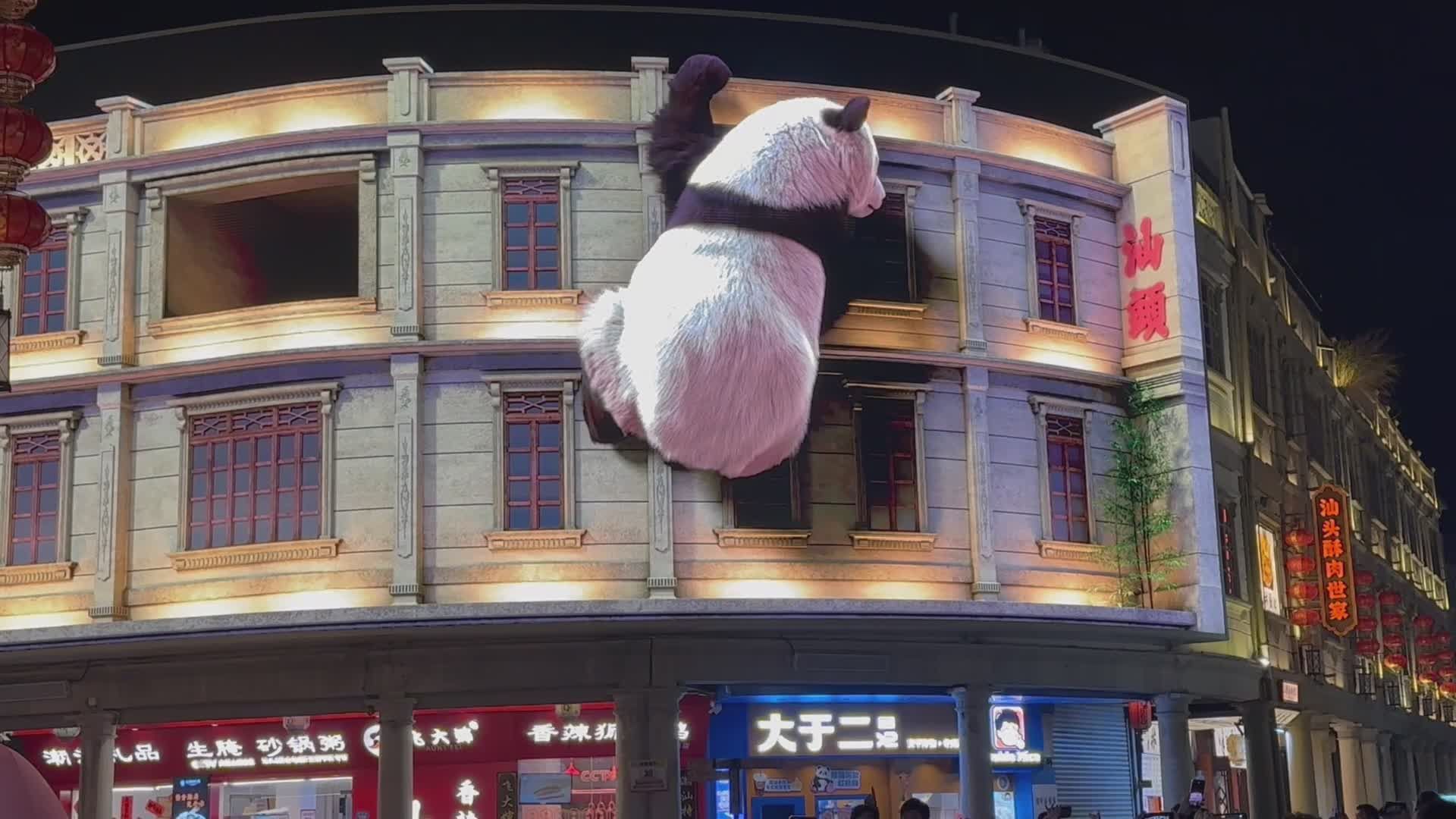 Giant Panda Animation on Urban Building at Night Free Stock Video ...
