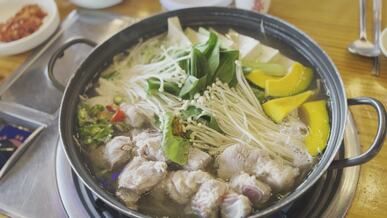 delicious korean hot pot with fresh ingredients