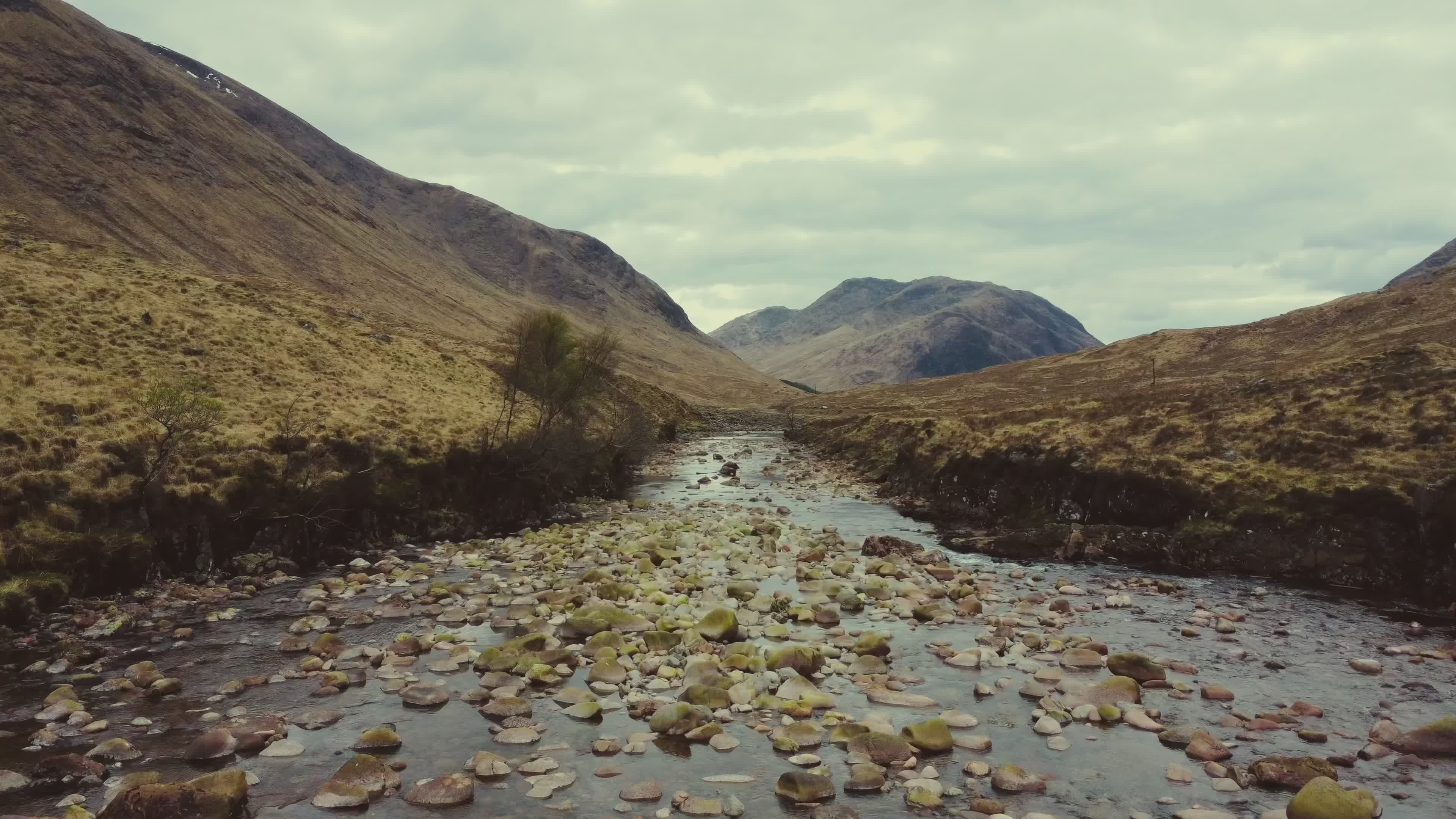 Dramatic Aerial View of Rocky River in Scotland Free Stock Video ...