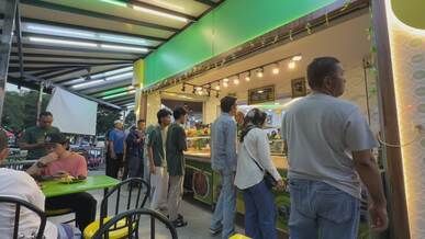 bustling night food market serving delicious street food
