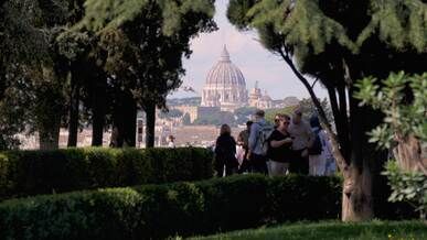 scenic stroll in roman park with vatican view