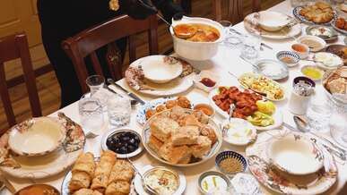 elegant dinner party with traditional cuisine