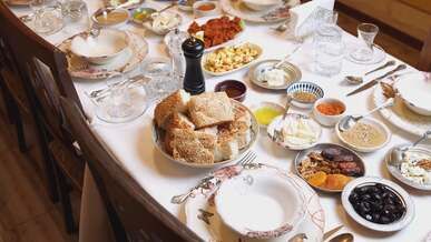 traditional middle eastern feast with diverse dishes
