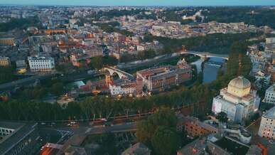aerial view of historic rome at twilight