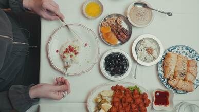 flat lay of traditional iftar meal setup
