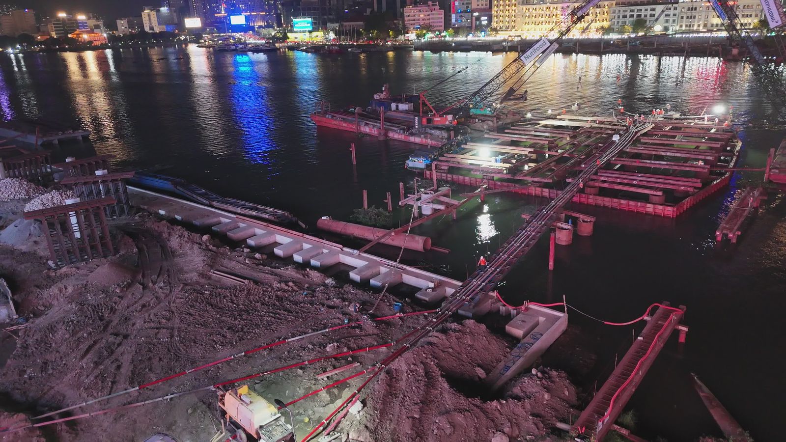 Conceptual night construction footage