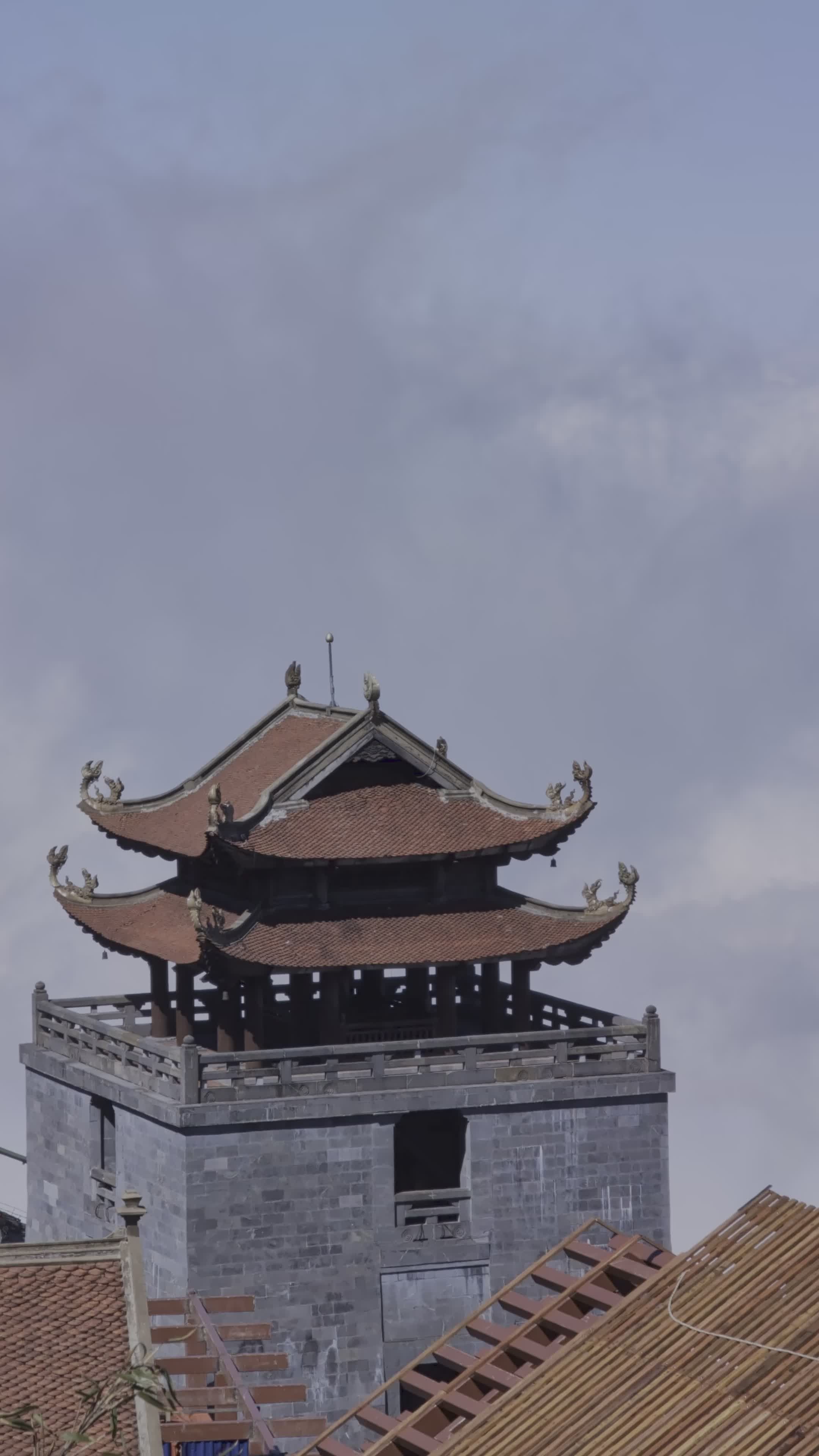 Traditional Asian Temple Rooftop Under Cloudy Sky Free Stock Video ...