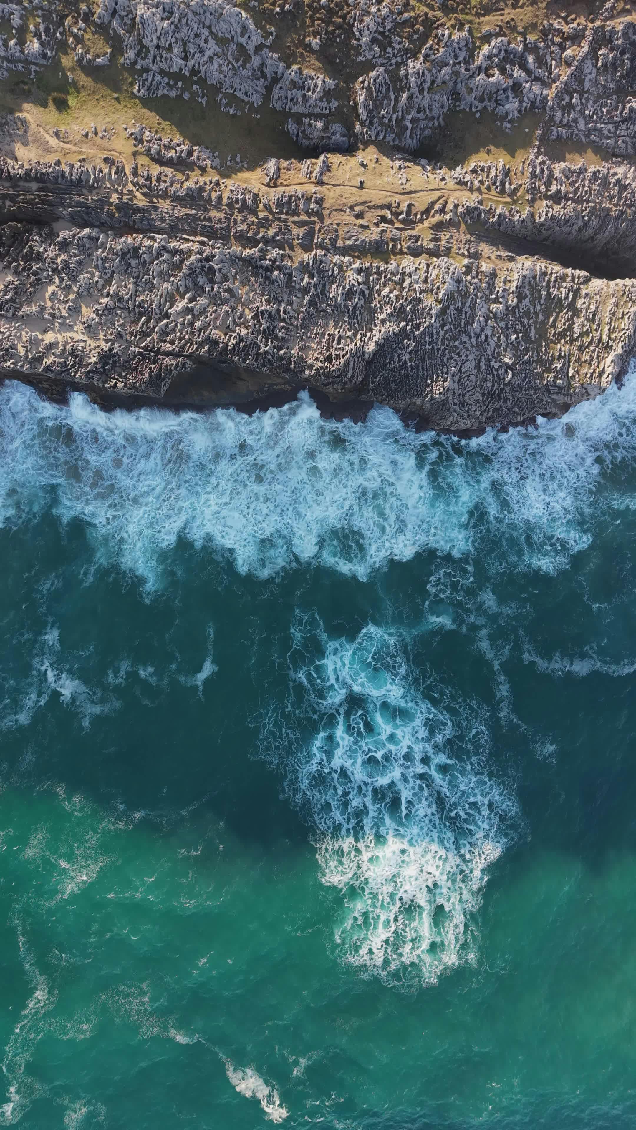 aerial view of rugged coastline and crashing waves 36654153