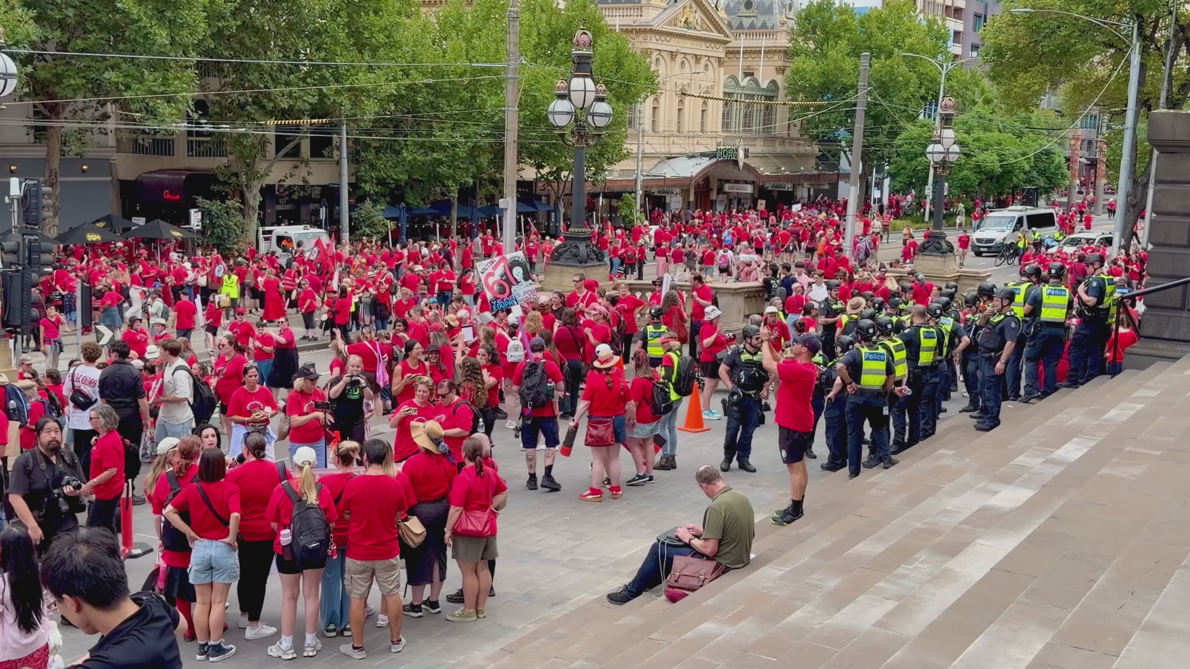 Mass Gathering in Red at Urban City Square Free Stock Video Footage ...