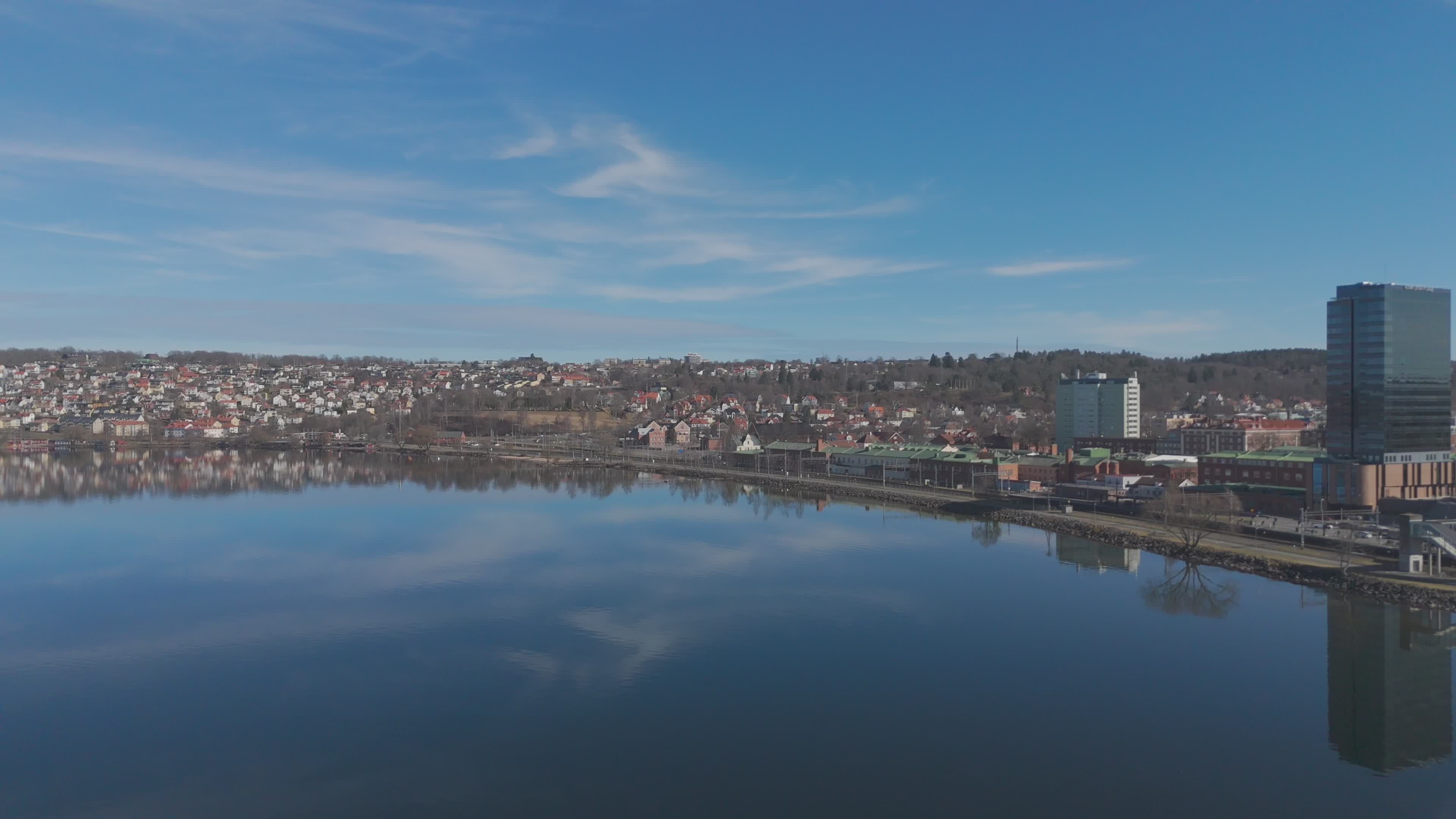 Serene Aerial View of Riverside Cityscape Free Stock Video Footage ...