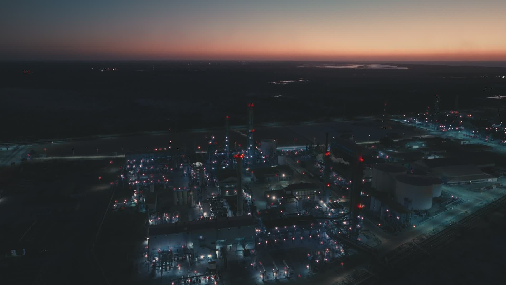 Aerial View of Industrial Complex at Twilight Free Stock Video Footage ...