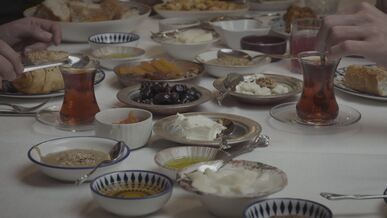 traditional turkish iftar meal setting