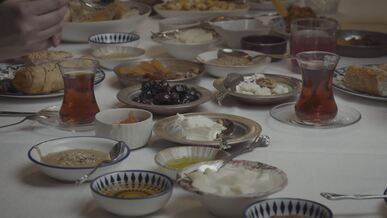 traditional iftar meal with turkish tea
