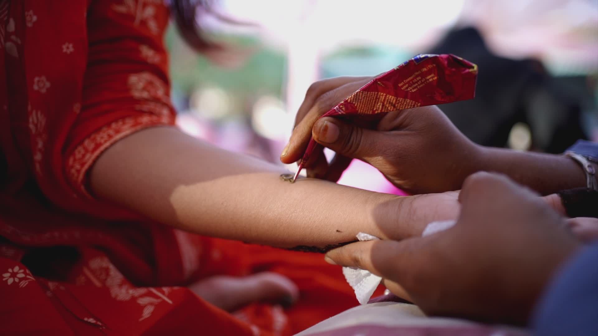 Intricate Mehndi Design Application on Bride's Arm Free Stock Video ...