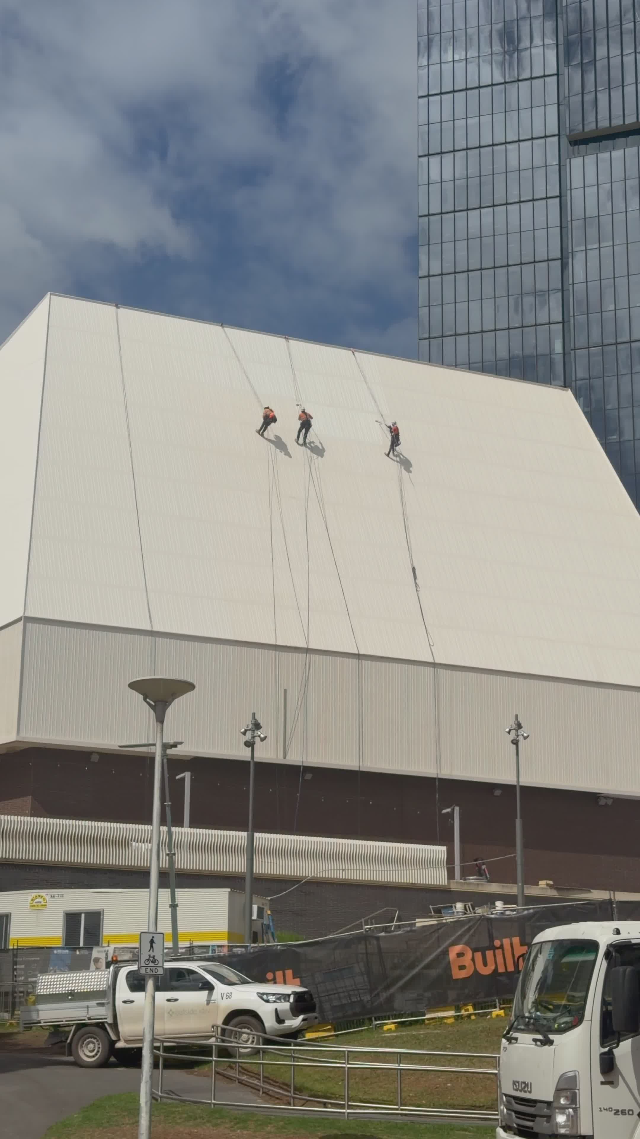 Construction Workers Scaling Building Facade Free Stock Video Footage ...