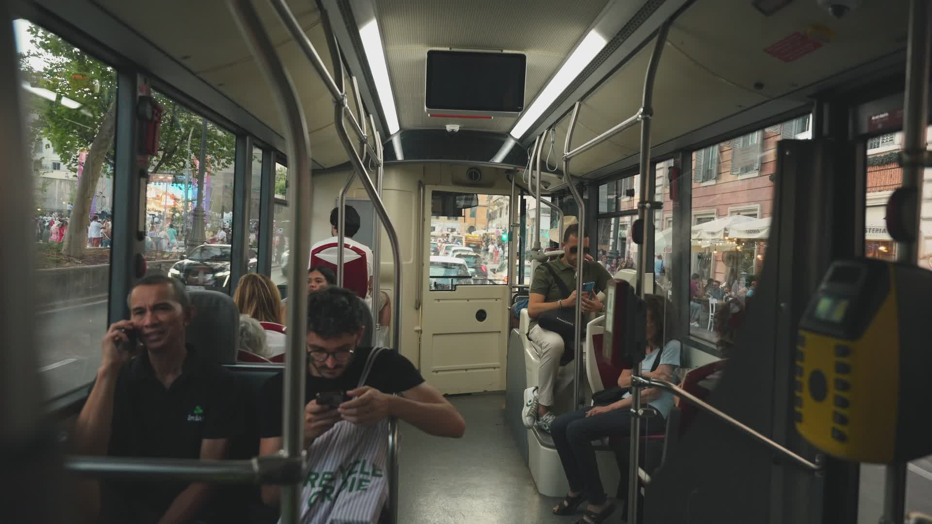 Vintage Italian City Bus Ride with Passengers Free Stock Video Footage ...