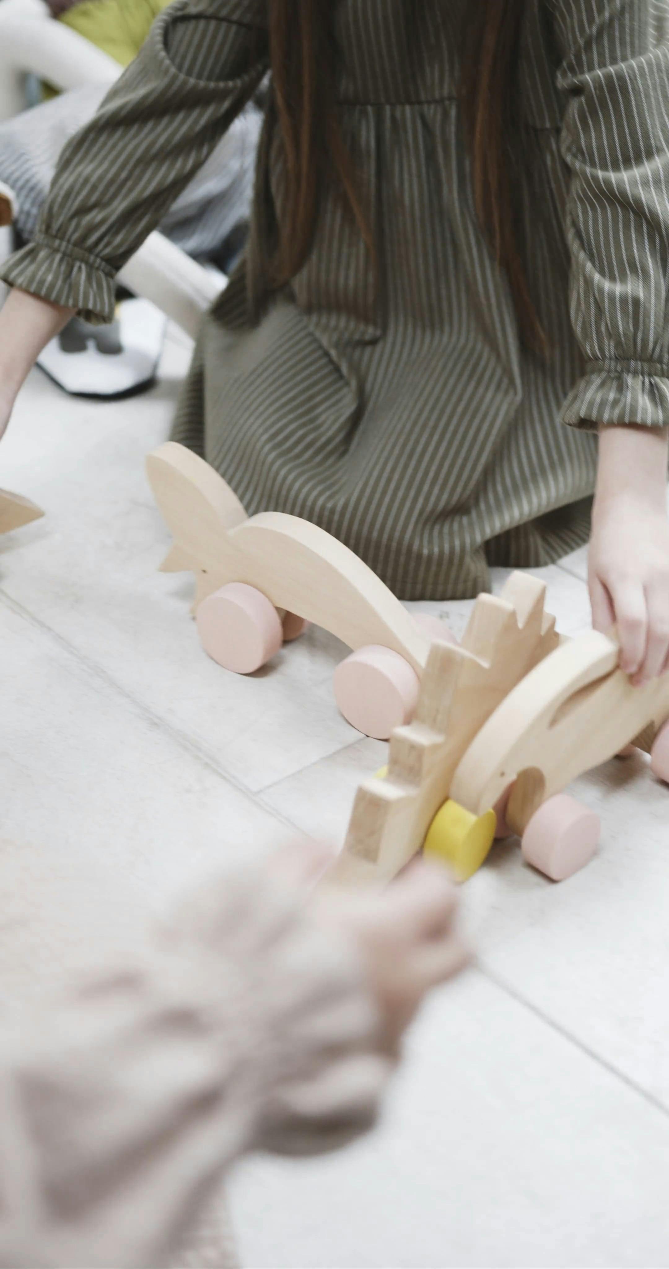 Kids Playing With Wooden Animal Toys With Wheels · Free Stock Video