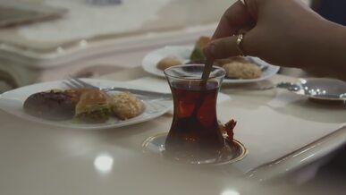 traditional turkish tea time with baklava
