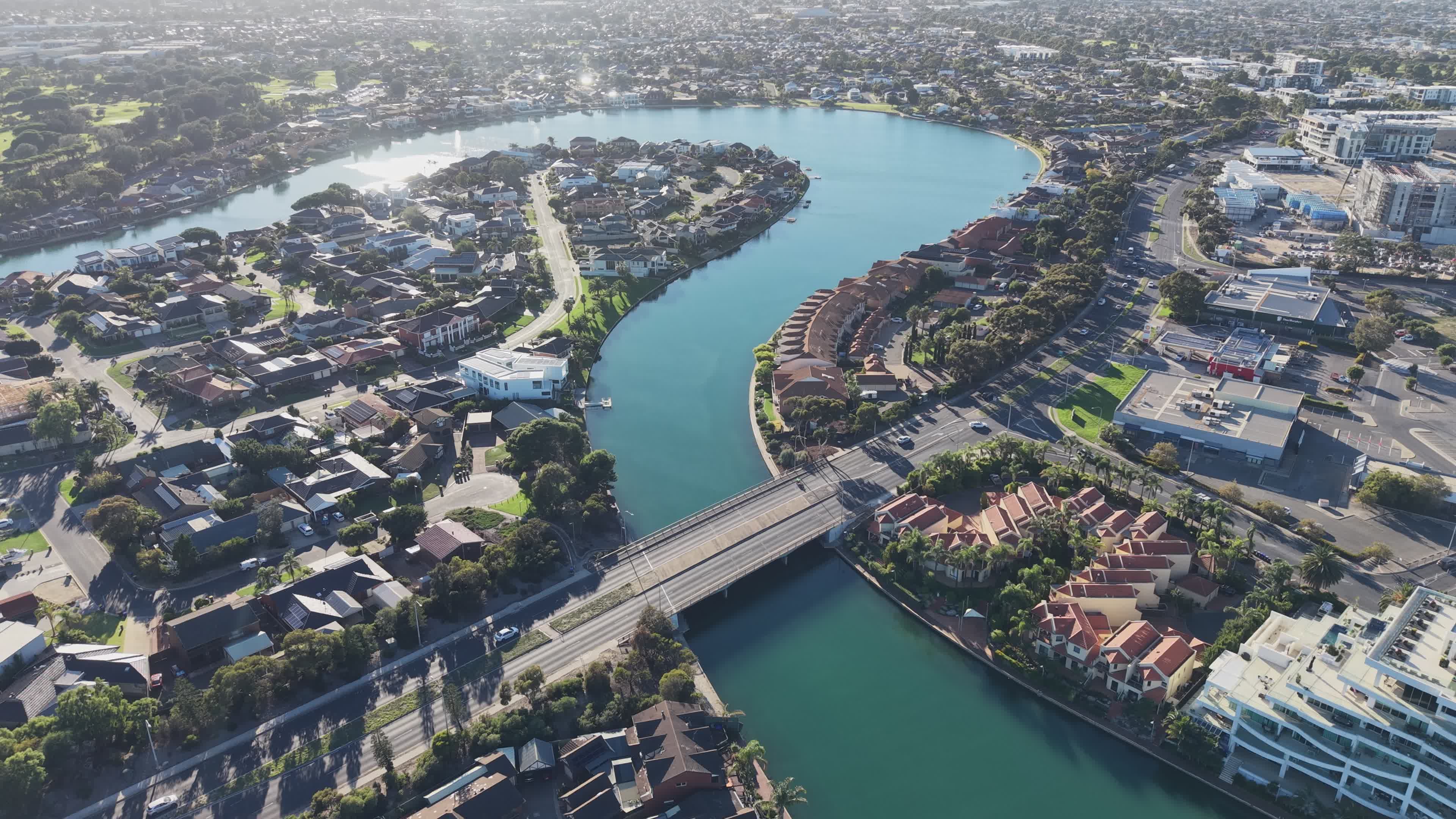 Aerial View of Riverside Cityscape Free Stock Video Footage, Royalty ...