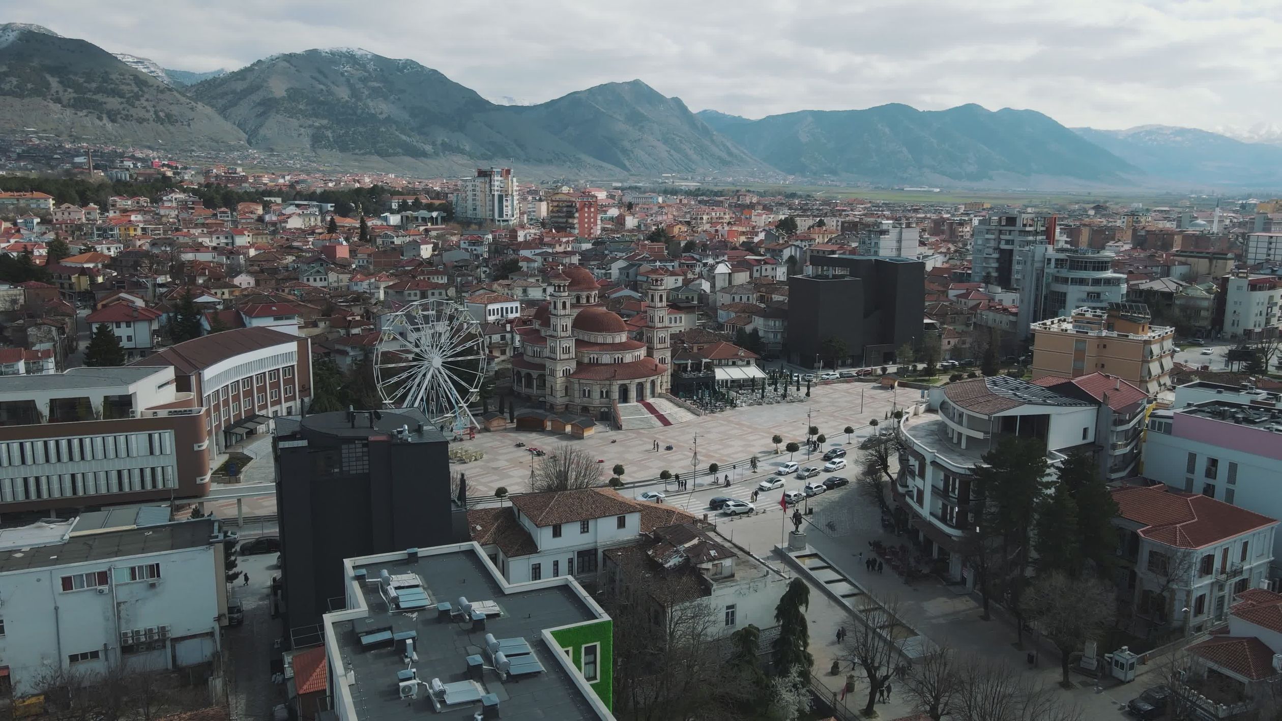 Aerial View of Bustling City Square with Ferris Wheel Free Stock Video ...