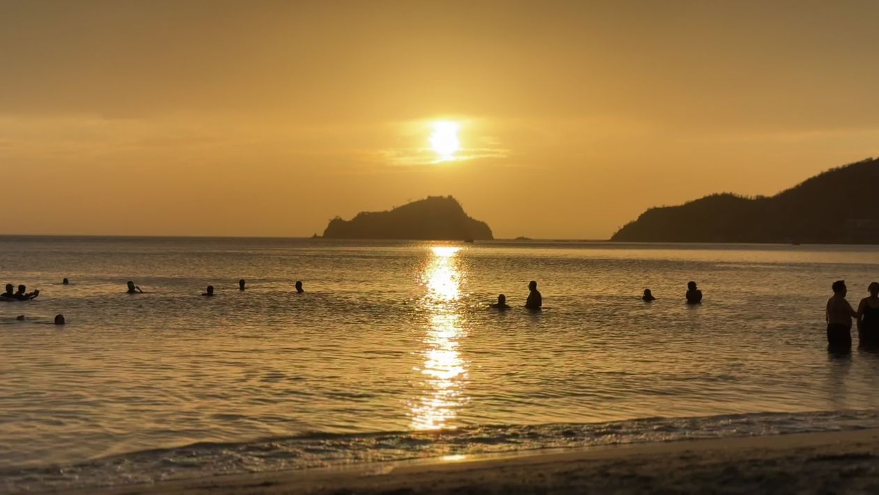 Serene Beach Sunset with Swimmers Silhouettes Free Stock Video Footage ...