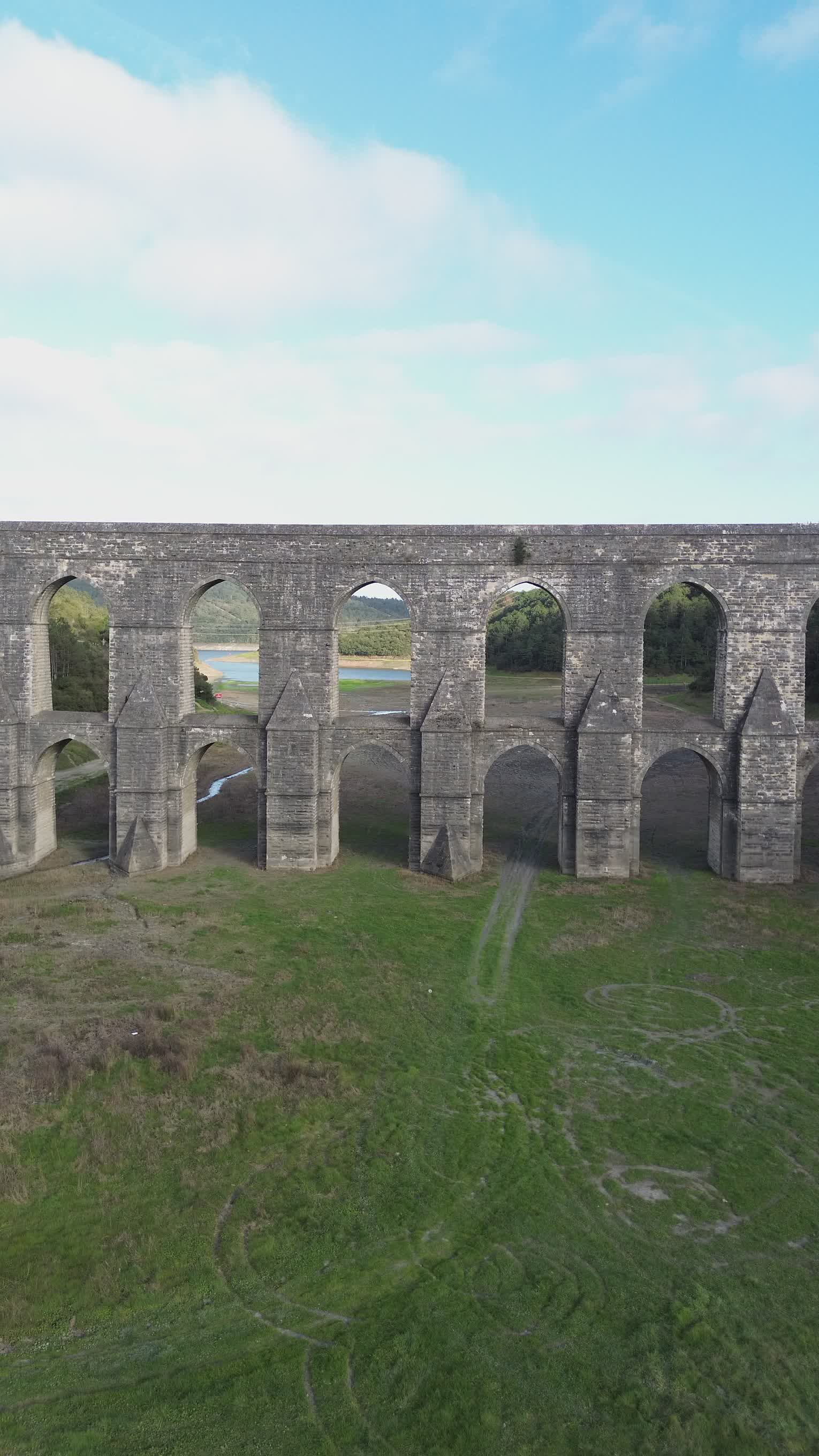 Drone View of Ancient Roman Aqueduct at Sunset Free Stock Video Footage ...