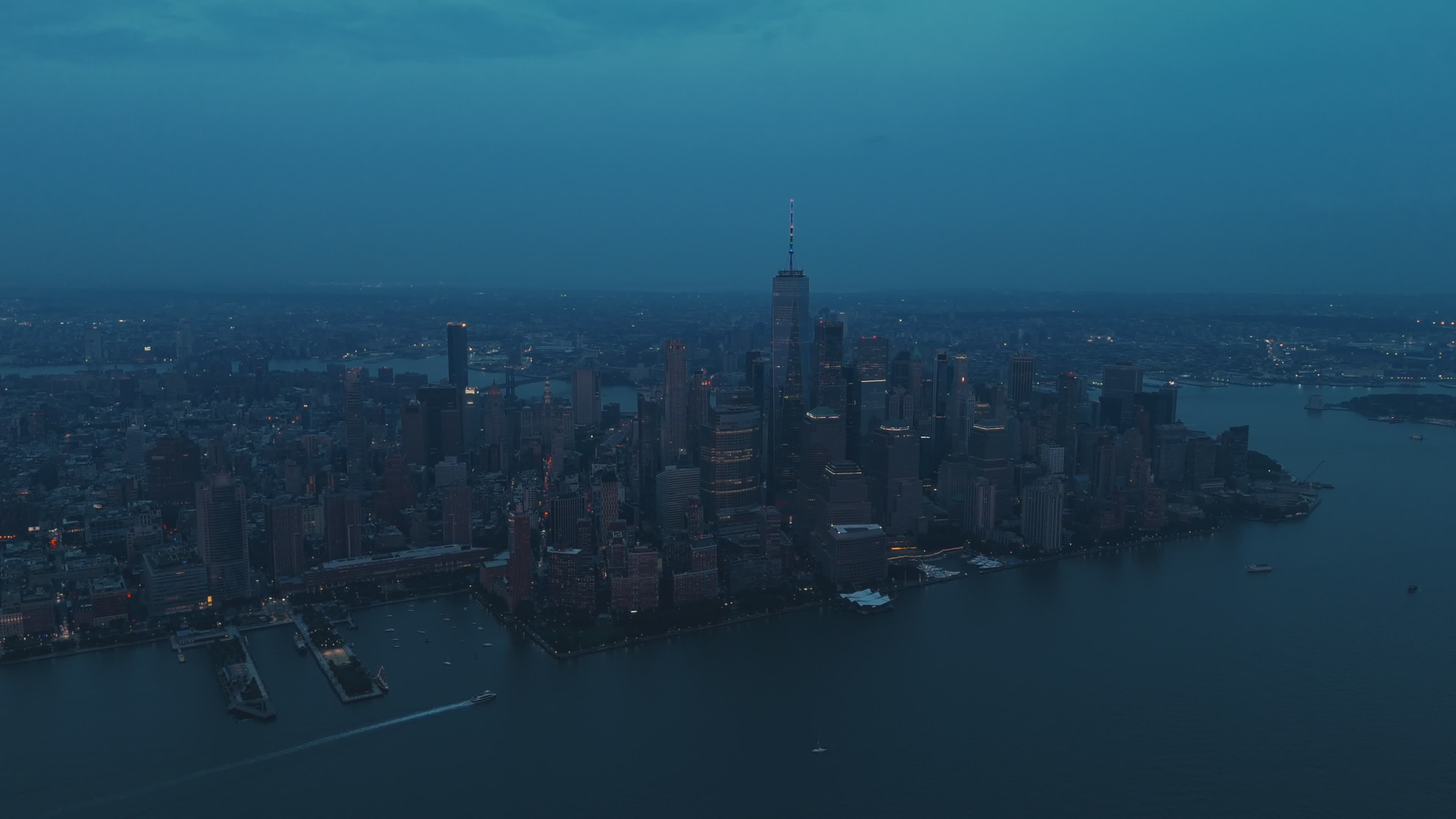 Twilight Aerial View of New York City Skyline Free Stock Video Footage ...