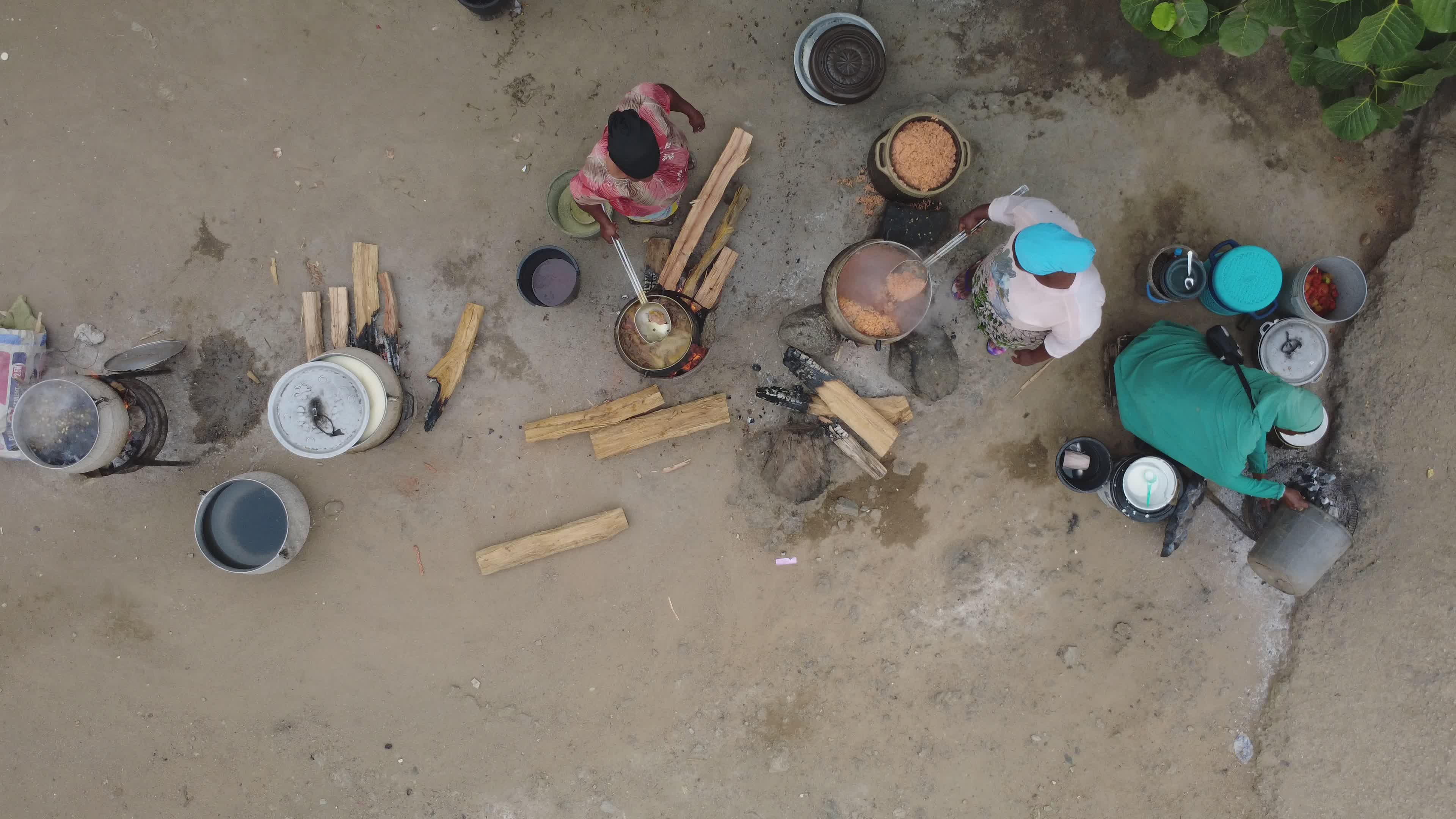 Aerial View of Outdoor Cooking Setup in Rural Area Free Stock Video ...