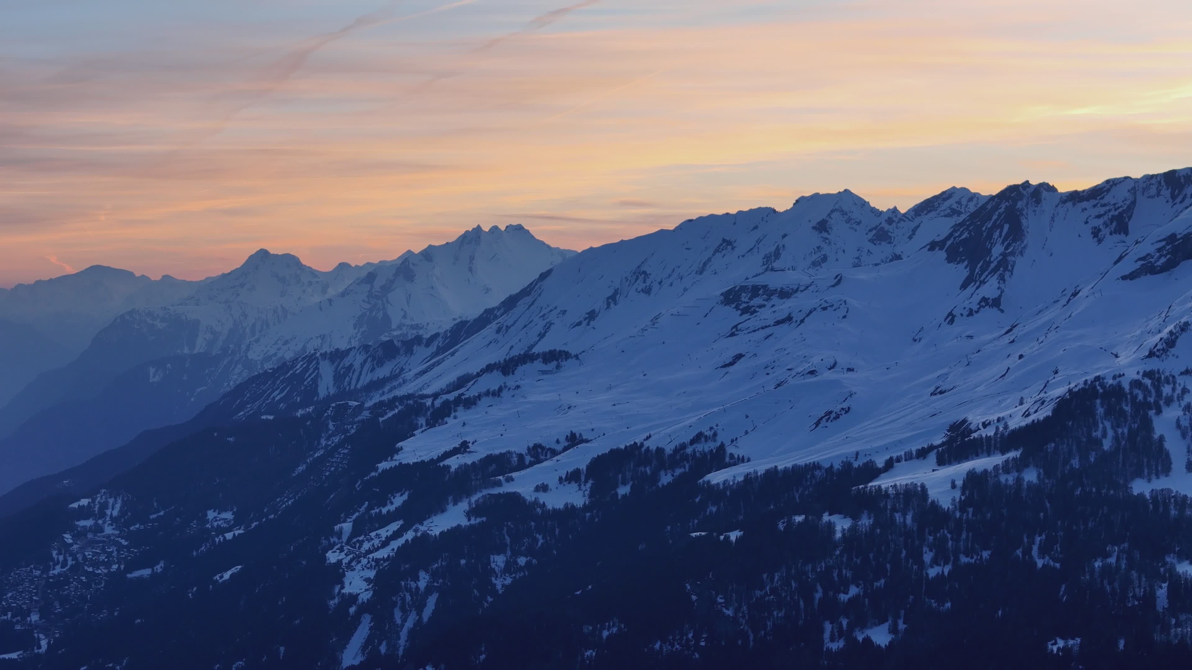 Breathtaking Alpine Winter Sunset Aerial View Free Stock Video Footage ...