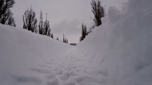 Volgende Voertuigen Tracks In Reizen Op Een Met Sneeuw Bedekte Weg