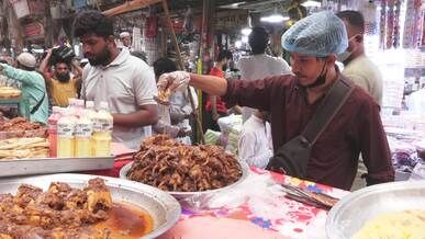 vibrant street food scene in bustling market